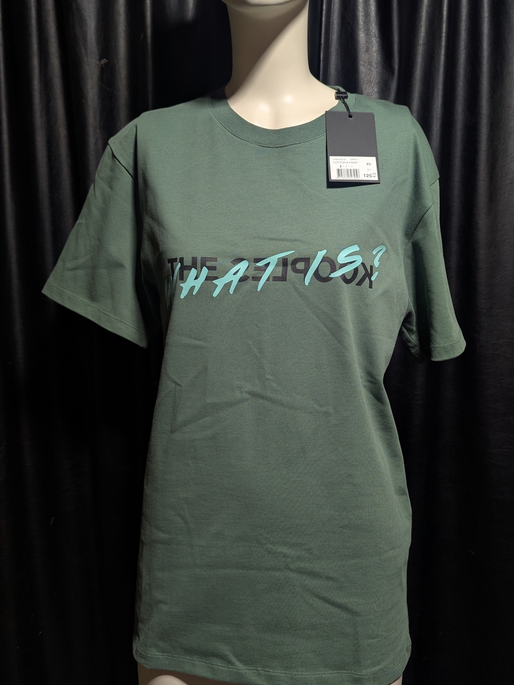 NWT The Kooples "What Is?" Graphic Manifesto T-Shirt XS Green Cotton Rock Luxe